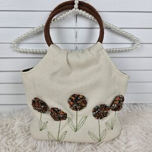 Cute Handbag with Fabric 3D Flowers